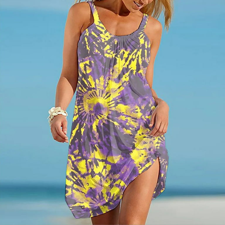 Zermoge Size Dresses for Women Ladies Women's Summer Printed Scoop Neck Sexy Sundress Casual Swing Beach Dresses - Walmart.com