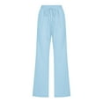 thumbnail image 4 of VISALY Linen Pants Women, Wide Leg Pants Woman, Women's Cotton and Linen Pants Drawstring Casual Wide Leg Long, Drawstring Pants Women, 1 Pack , Cotton Pants for Women, A - Sky Blue, L, 4 of 5