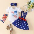 thumbnail image 2 of Baby Girl First Birthday Outfit Short Sleeve Independence Day Printed Bodysuits Suspenders Skirts Headbands Toddler Summer Clothes Girls White 0 Months-3 Months, 2 of 7