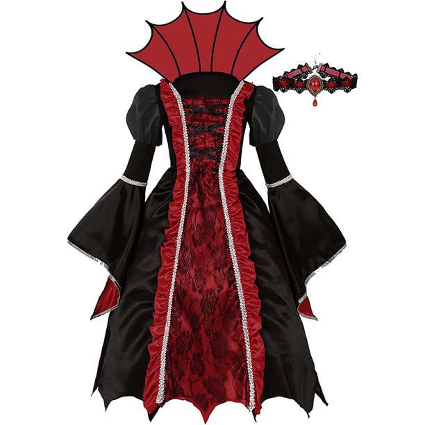 Royal Vampire Costume Set for Girls Halloween Dress Up Party, Gothic