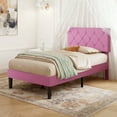 thumbnail image 3 of VECELO Twin Size Platform Bed Frame Upholstered Beds with Height-Adjustable Linen Button Tufted Headboard, Bed Frame, Pink, 3 of 8