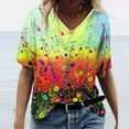 thumbnail image 2 of Birdeem T-Shirt à Col en V pour Femmes, Mode Décontractée, Grande Taille, Imprimé de Fleurs Pittoresques, 2 of 3