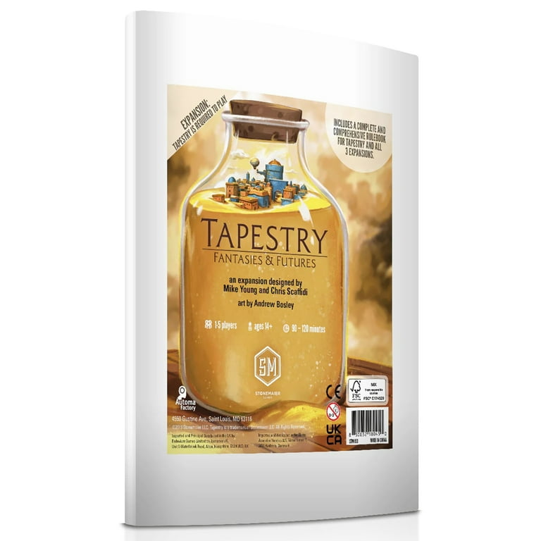 Stonemaier Games: Tapestry: Fantasies & Futures Expansion | Add to Tapestry (Base Game) | New Civs, Cards, and Cities Inspired by Fantasy and Science Fiction | 1-5 Players, 120 Mins, Ages 14+ Stonemaier Games: Tapestry: Fantasies & Futures Expansion | Add to Tapestry (Base Game) | New Civs, Cards, and Cities Inspired by Fantasy and Science Fiction | 1-5 Players, 120 Mins, Ages 14+