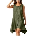 thumbnail image 6 of Josdec Women's Casual Round Neck Sleeveless Mini Dresses Button Front Irregular Hem Cotton Solid Color for Summer Daily Wear S-XXL, 6 of 8