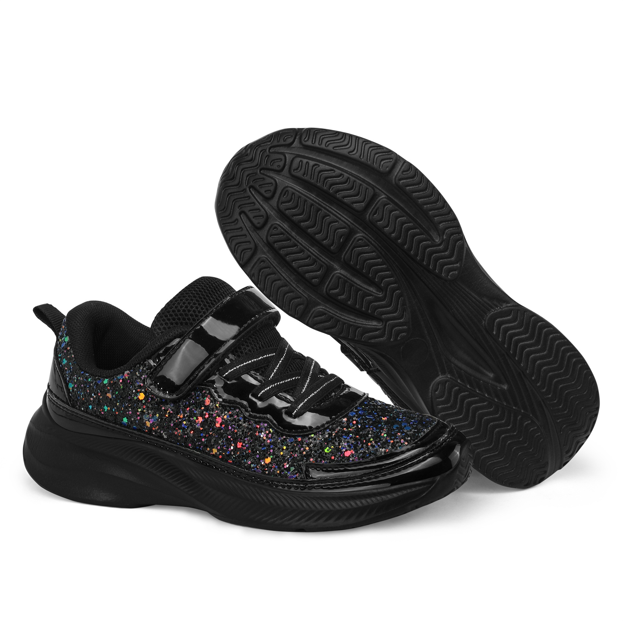 Kushyshoo Girls Black Glitter Lightweight Sneaker photo 3