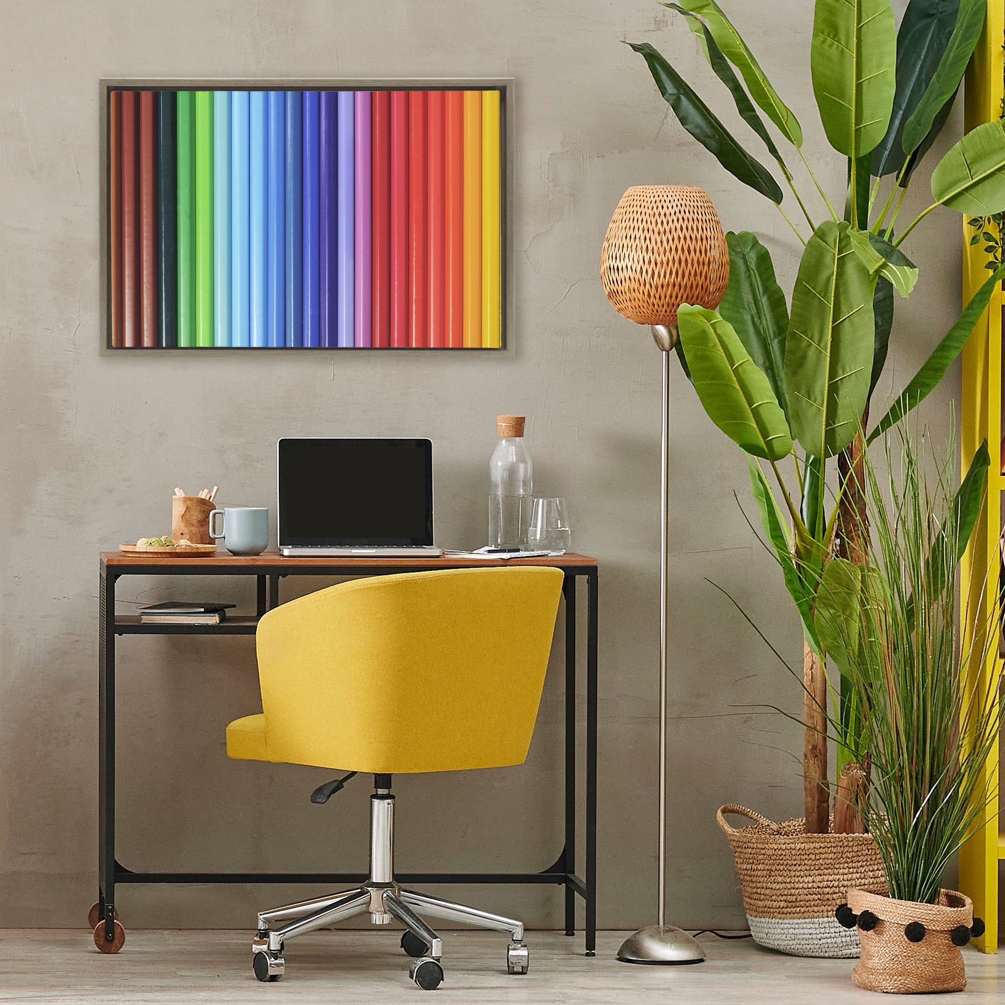 Stupell Industries Colored Pencil Lineup Brown Framed Floater Canvas Wall Art, design by Tom Quartermaine