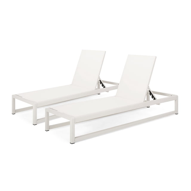 Noble House Elliott Chaise Longue Extérieure en Maille, Ensemble de 2, Blanc