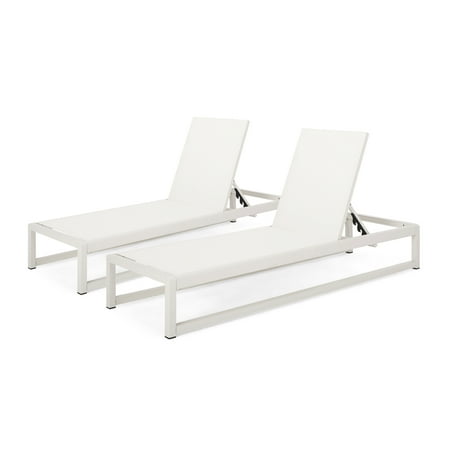Noble House Metten Outdoor Mesh Chaise Lounge (Set of 2) White