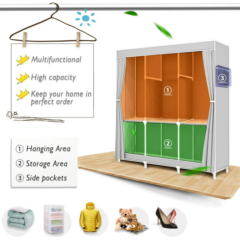 Portable Closet Storage Organizer Clothes Wardrobe Shoe Clothing Rack Shelf  Dustproof Non-woven Fabric,Quick and Easy to Assemble