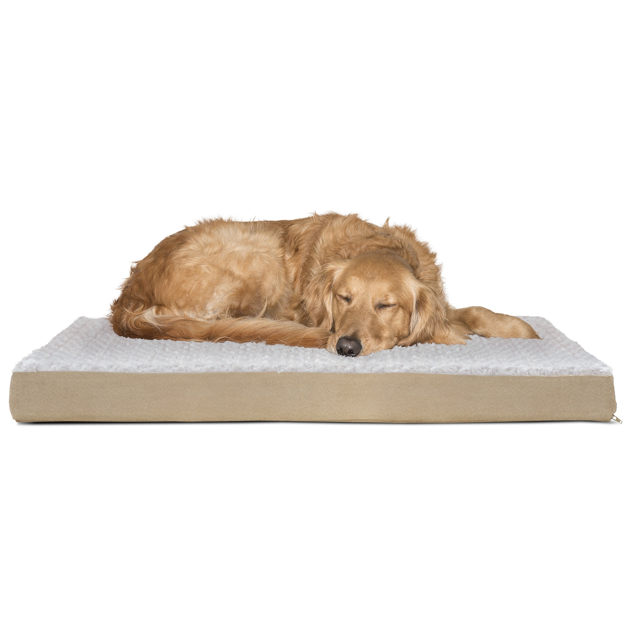 FurHaven Pet Dog Bed | Deluxe Orthopedic Ultra Plush Mattress Pet Bed for Dogs & Cats, Cream, Large