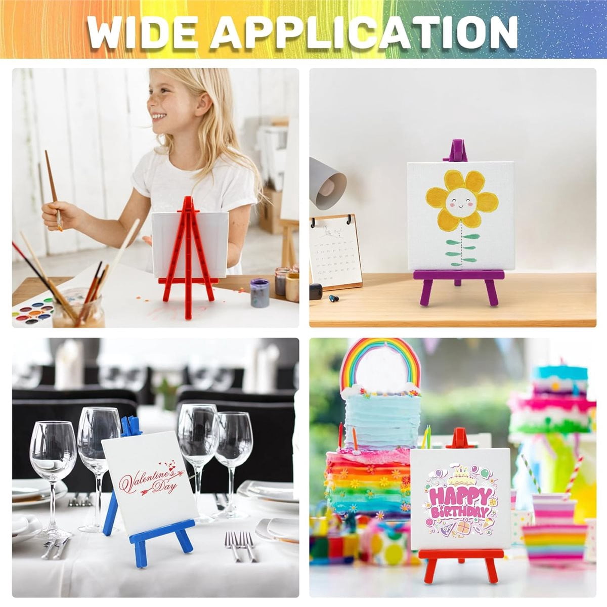 24 Pcs Canvas and Easel Set,Adult Party Painting Kit,24 Pcs 4" X 4" Art Easel Stand, 24 Brushes&Palette for DIY & Gifts
