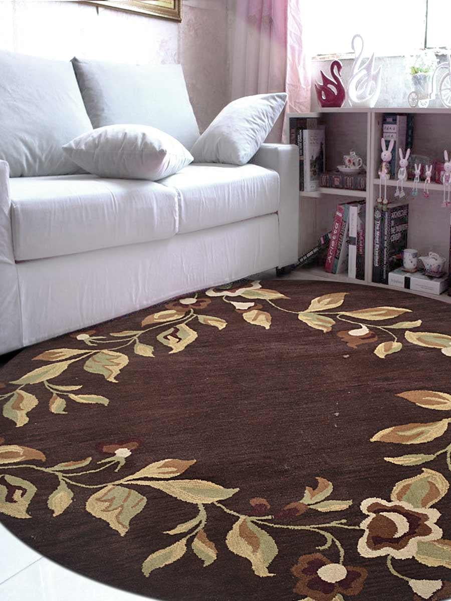 Rugsotic Carpets Hand Tufted Wool 8'x8' Round Area Rug Floral Brown