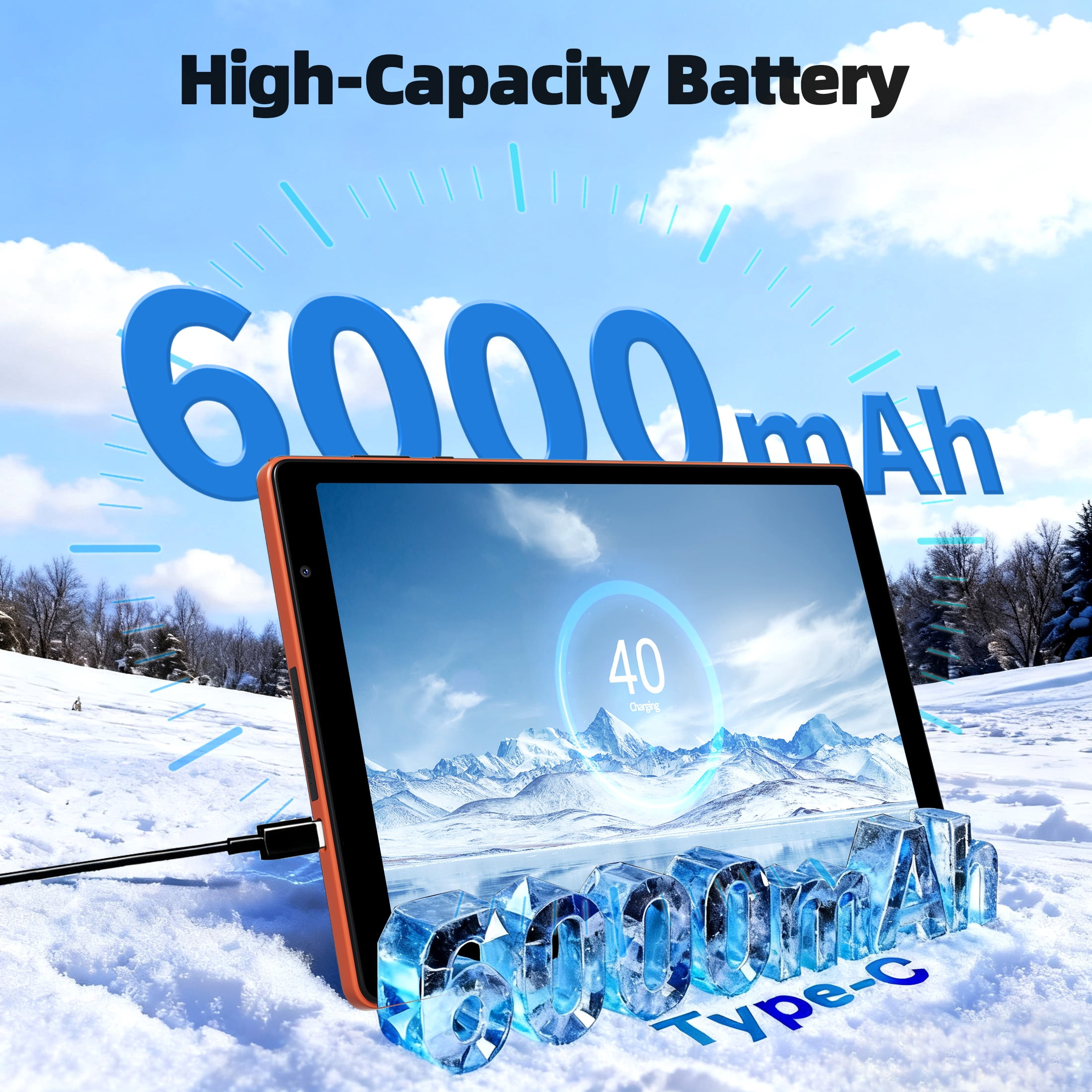Android 16 Tablet 10.1 inch Tablet,8GB RAM 32GB ROM,WiFi 6,6000mAh Battery,1280 * 800 IPS Touch Screen,Metal Body,GMS Certified,Orange