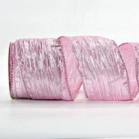 NAMZI 10 Yard Continuous 2.5 Inch Crinkled Wired Ribbon, Metallic Wavy Christmas Style for Tree Topper, Wreaths, Gift Wrapping, Bows & Wedding Decor, Pink