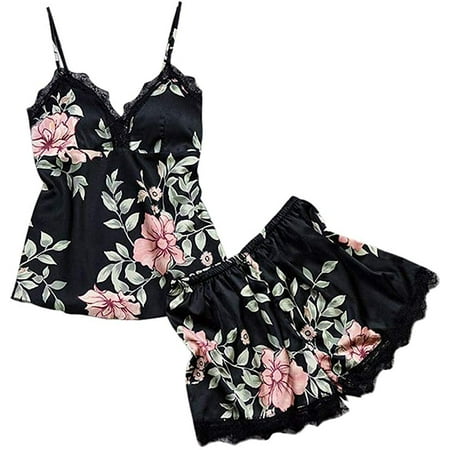 

Binpure 2pcs/set Women Silk Satin Lace Robe Shorts Sleepwear Babydoll Nightdress Pajamas