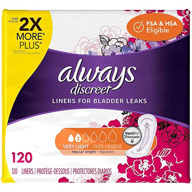 Always Discreet, Incontinence Liners for Women, Very Light, Regular