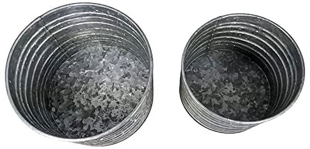 SciencePurchase Galvanized Steel Flower Pots Set of 2, Silver, 1.5-Gallon & 1-Gallon Ribbed Planters for Indoor/Outdoor Use