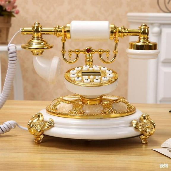 Miumaeov Retro Rotary Dial Corded Phone with Hands-Free Operation, White & Gold