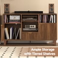 thumbnail image 3 of inyl Record Storage & Media Console with Charging Station, Power Outlet - Wooden Turntable Stand for Record Player, Living Room Entertainment Center Furniture (Walnut Finish), 3 of 6