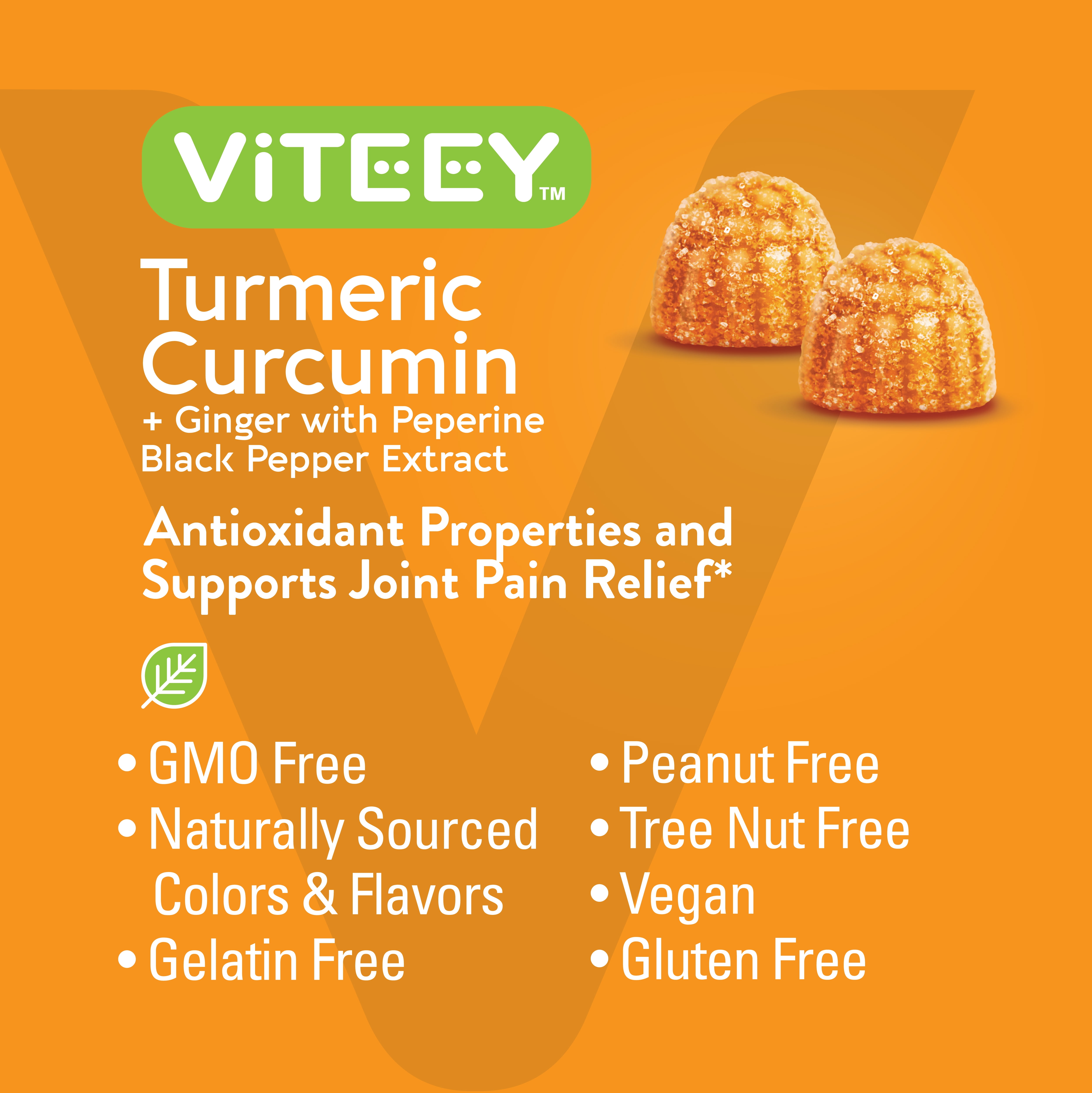 VITEEY Turmeric Gummies with Ginger, Immune Support, Peach Flavor, 60 Count, 2 Pack