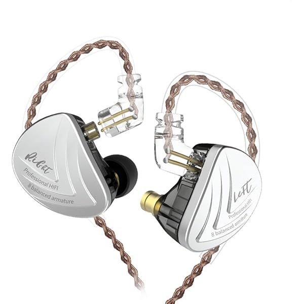 wonima11 KZ AS16 Headphones 8BA Balanced Armature Driver IEM HiFi Stereo Sound KZ in Ear Monitors with 3.5mm Audio Plug 0.75mm 2pins Cable Metal Wired Earbuds Earphones (Without mic, Black)