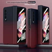 Samsung Galaxy Z Fold3 Case with Built-in Tempered Glass Screen Protector, Dteck 3 in 1 Full Body Hinge Protection Rugged Gradient Hard PC Phone Case Camera Lens Cover - Deep Red