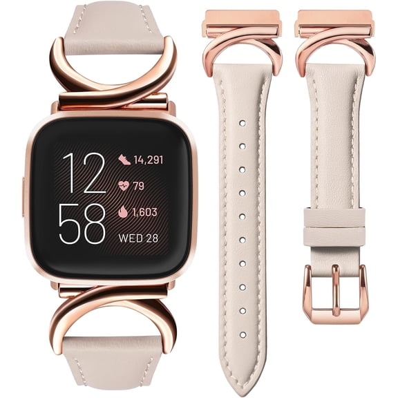 TOYOUTHS Slim Leather Band Compatible with Versa 2/ Versa/Versa Lite, Slim Leather Strap with C-Shape Metal Buckle, Stylish Replacement for Versa 2 Bands Women
