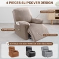 thumbnail image 3 of Lapalife 4 Pieces Stretch Velvet Recliner Covers, Soft Plush Recliner Chair Slipcover with Side Pockets Furniture Protector for Dogs Cats, 1 Pack, Taupe, 3 of 8