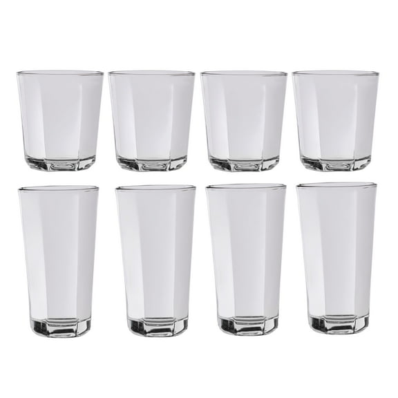 Mainstays Leila Glass Drinkware, 12 Ounce & 16 Ounce, Set of 8