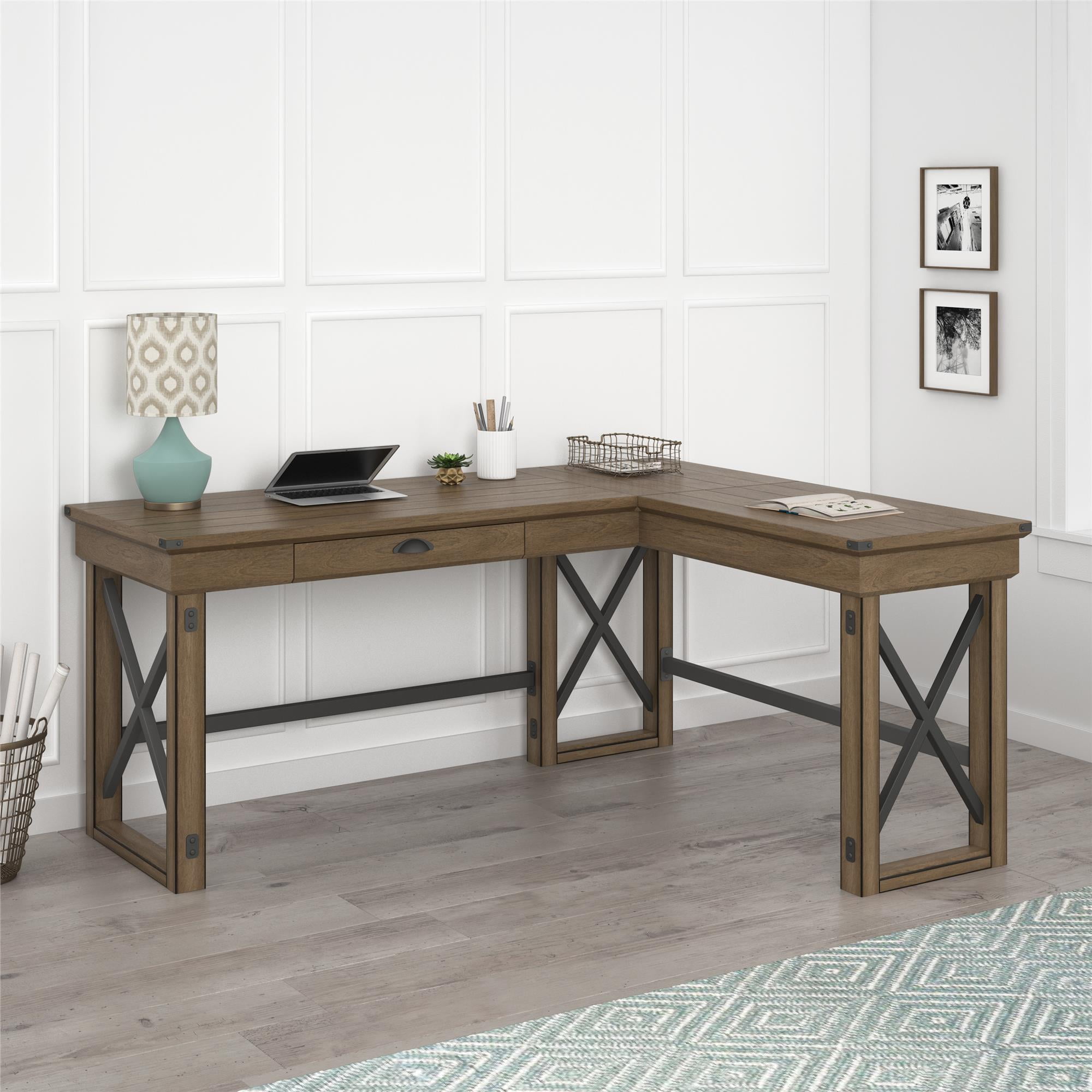 Ameriwood Home Wildwood L Desk with Lift Top, Rustic Gray