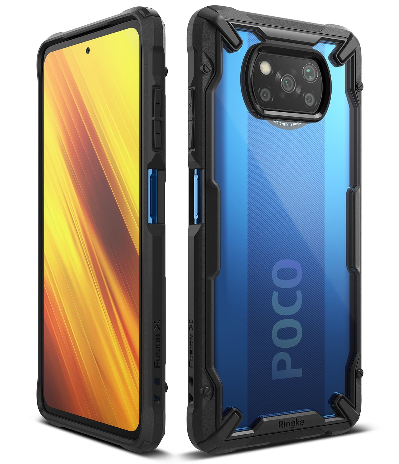 Tempered glass film 360 degrees ultra thin Matte All-inclusive Protection 3 in 1 PC Phone case cover Joytag Compatible For Xiaomi Poco X3 NFC case Blue black