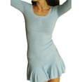 thumbnail image 2 of hirigin Women's Ribbed Knit Mini Dress, Long Sleeve Solid Color Button Front Slim Fit Flared Dress, 2 of 4