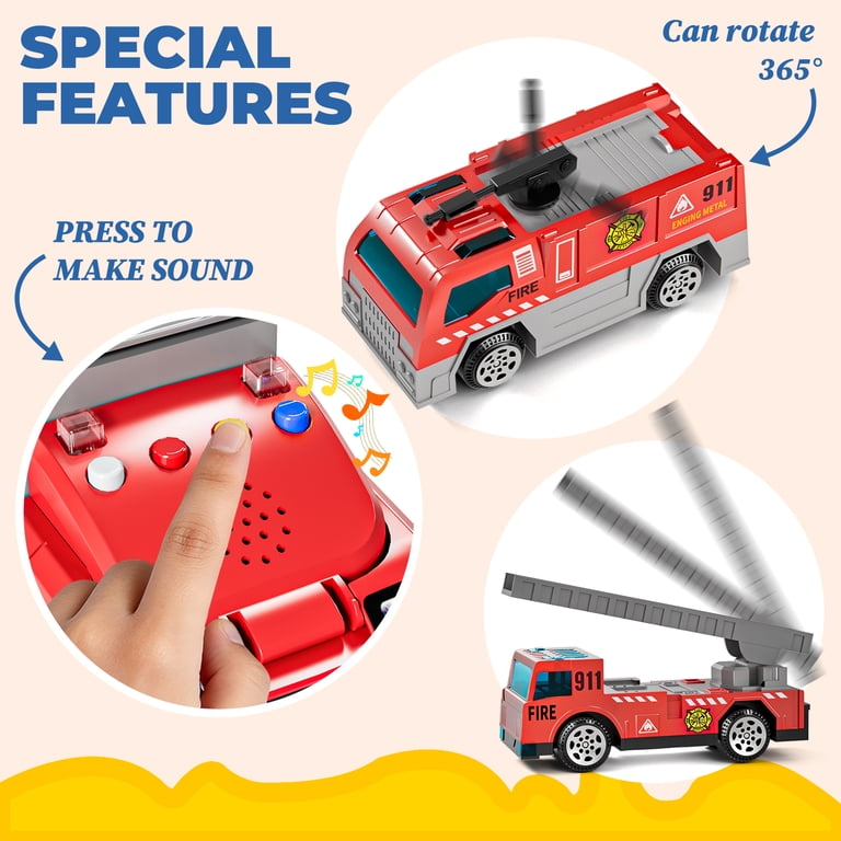 Lucky Doug Fire Truck Vehicle Set with Die-Cast Cars, Lights and