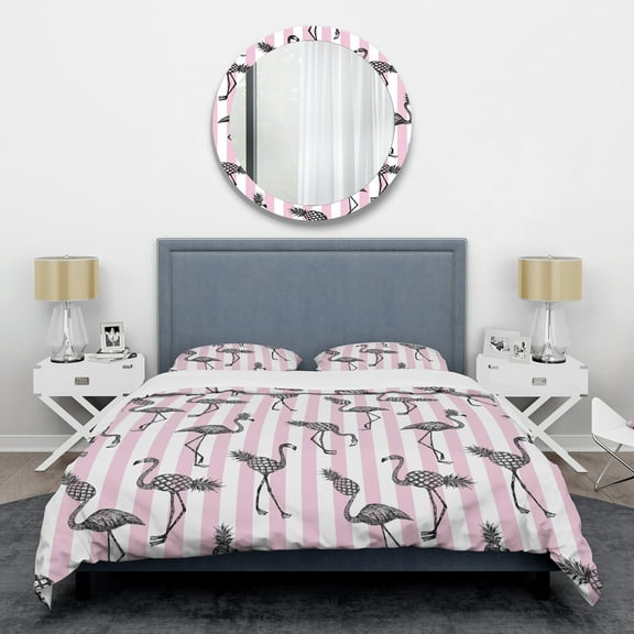Designart 'Flamingo on Pink' Mid-Century Modern Duvet Cover Set