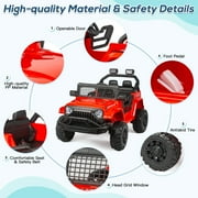 Erinnyees Ride on Jeep Car 12V Kids Electric Vehicles with Parent Remote Control, Safety Belt,Forward and Reverse Functions,Battery Powered,Spring Suspension,Music and Lights-Red