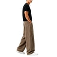 thumbnail image 6 of Nmnitkp Men's Summer Linen-Look Wide Leg Pants, Breathable Drawstring Elastic Waist Baggy Draped Trousers, Lightweight Casual Beach Streetwear Pants Coffee,L, 6 of 7