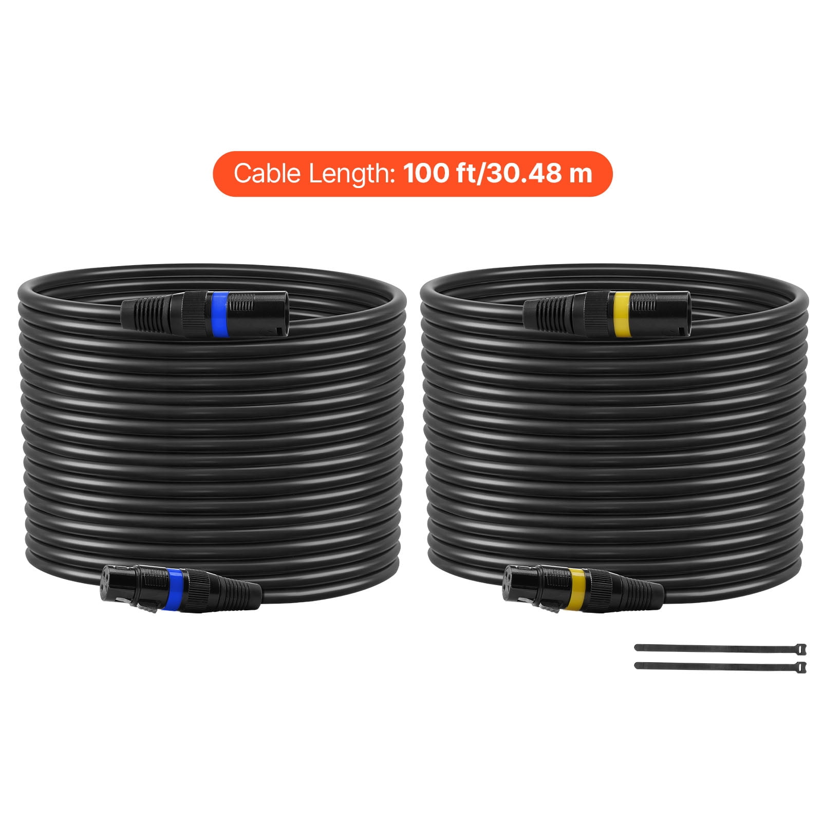 VEVOR XLR Cable 100 ft, 2 Pack, Shielded Balanced DMX Male to Female Microphone Cables, Gold-Plated 3-Pin XLR Mic Speaker Cord Wires, for Stage Lighting,Microphones, Amplifier, Mixer, Speaker Systems