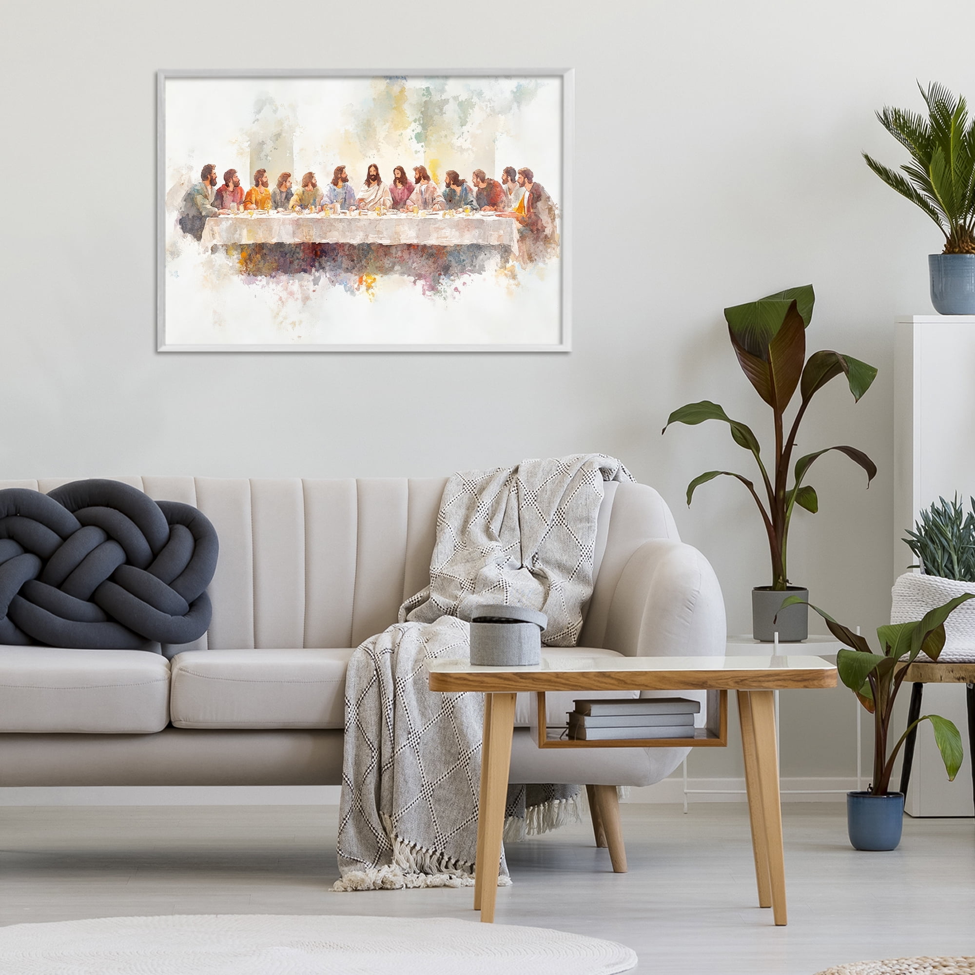 Stupell Industries Watercolor Supper Spirituality White Framed Giclee Art, design by Petal Prints Design