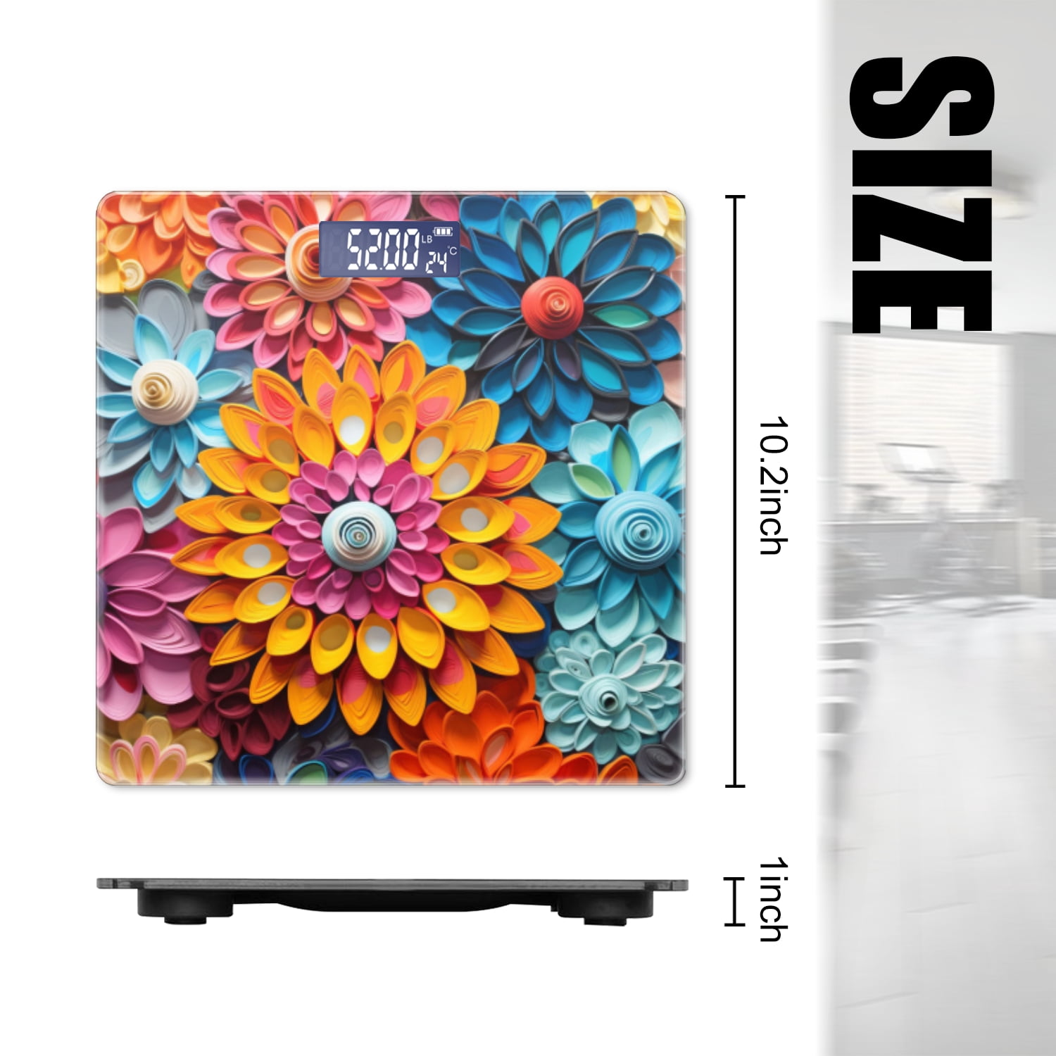 Bathroom Scale, Highly Accurate Digital Body Scale,Precisely Measures Weight up to 400 lbs-Colorful Flowers In Various Sizes And Shapes