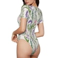 thumbnail image 3 of The Xecao Wisteria Flower Women's Crew Neck Body Suit, a short-sleeved bodysuit and basic swimsuit, both comfort and style for dating and daily life, 3 of 9