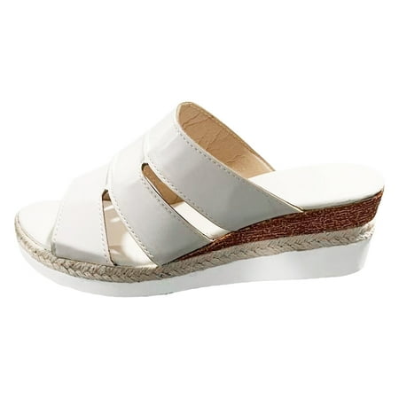 

Blphud Summer Wedge Sandals for Women 2024 Womens Sandals with Heels Ladies Summer Casual Solid Colour Soft Leather Shiny Thick Bottom Beach Slope Heel Large Size Sandals Womens Sandals White 40