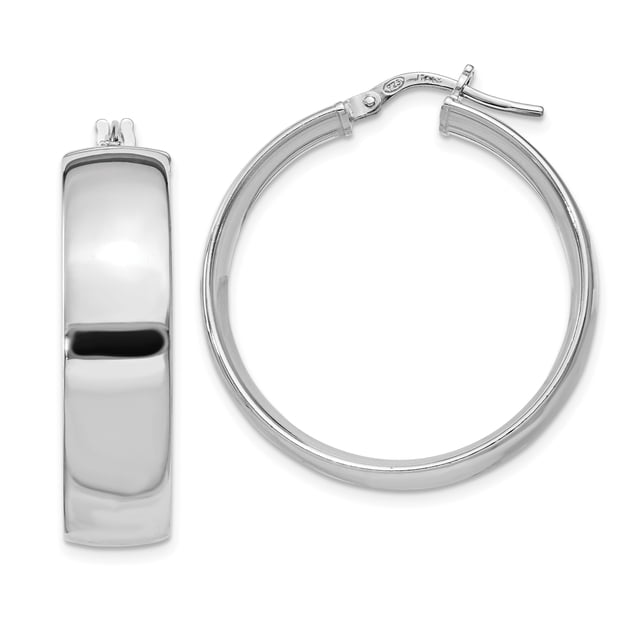 925 Sterling Silver 7x30mm Hoop Earrings Round
