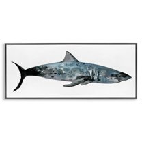 Stupell Industries Watercolor Textured Shark Animals & Insects Painting Black Framed Art Print Wall Art, 24 x 10