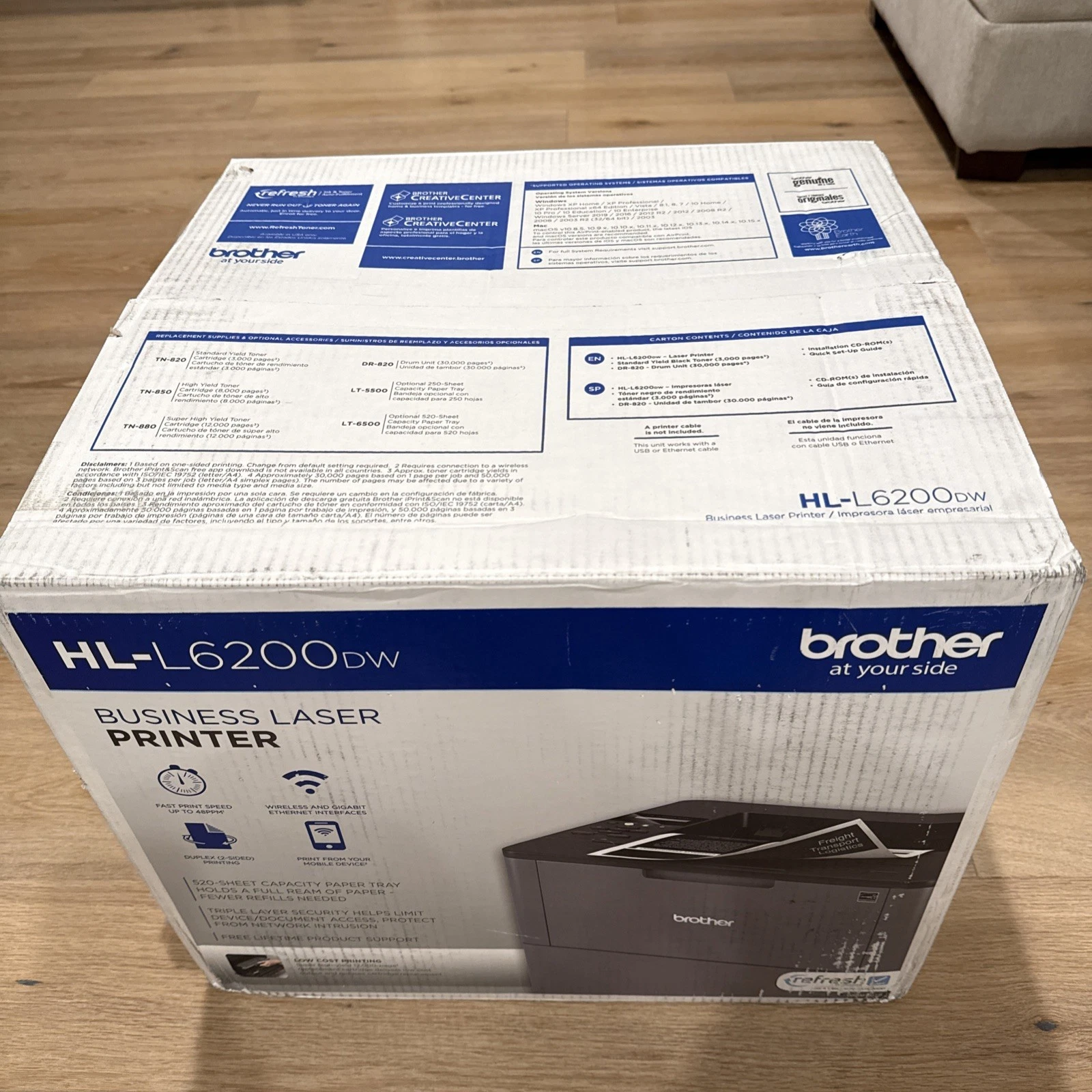 Pre-Owned Brother Monochrome Laser Printer, HL-L6200DW, Wireless Networking, Mobile Printing, Duplex Printing, Large Paper Capacity