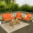 thumbnail image 3 of Everly 4-Piece Modern Cottage Acacia Wood Outdoor Patio Set with Cushions and Tropical Decorative Pillows, Orange/Teak Brown, 3 of 6
