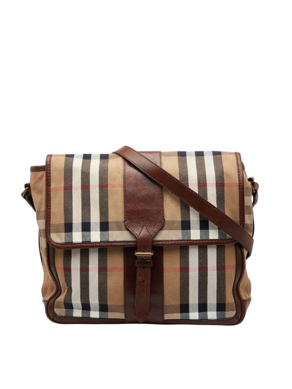 Pre-Owned Burberry Nova Check Messenger Bag, Crossbody Shoulder Brown Canvas Leather, Women's...