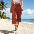 thumbnail image 2 of vigerkar Women's Linen Culottes Wide Leg Flowy Capri Pants Palazzo Casual Drawstring Summer Loose Lace Capris with Pockets (Brick Red, M), 2 of 7