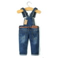 thumbnail image 2 of KIDSCOOL SPACE Little Girl Boy Fashionalble Jean Overalls,Toddler Ripped Denim Cute Slim Pants,Deep Blue,3-4 Years, 2 of 9