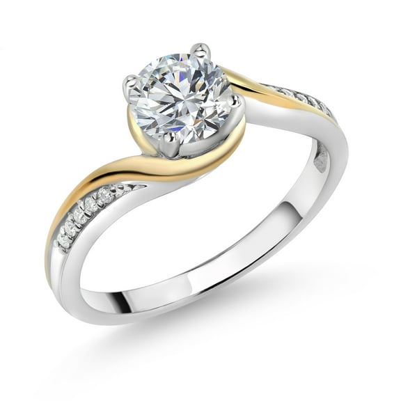 Gem Stone King 925 Silver and 10K Yellow Gold Lab Grown Diamond and White Moissanite Engagement Ring for Women | 0.79 Cttw | 6MM Center Lab Grown Diamond | DEF Color | VVS-VS Clarity (Size 7)