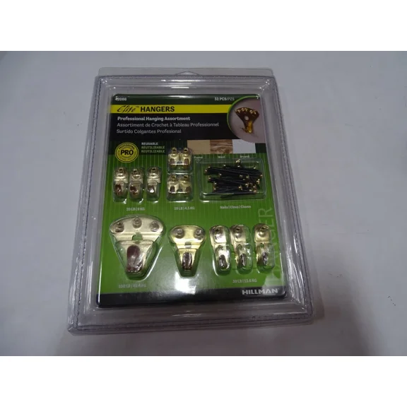 QUEST- Hillman 42086 Elite Brass-Plated Classic Picture Hanging Set 10 Lb. 32 Pk